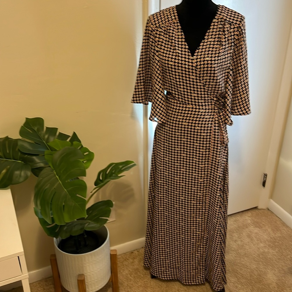 Black and Red Wrap Midi Dress